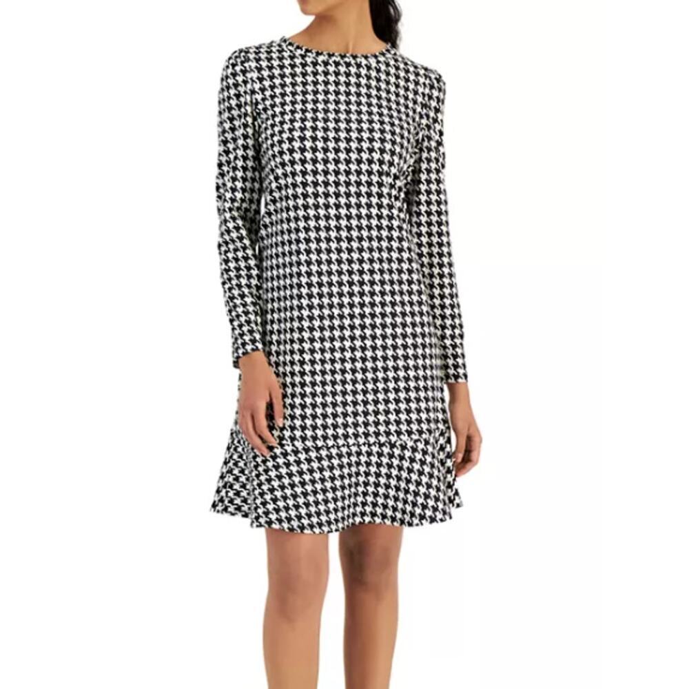 Anne Klein Women's Houndstooth Flare-Hem Dress Small